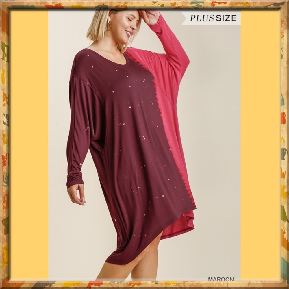 Umgee Dress Dip Dye Maroon Dolman Long Sleeve Size 2XL NWT - Picture 2 of 6